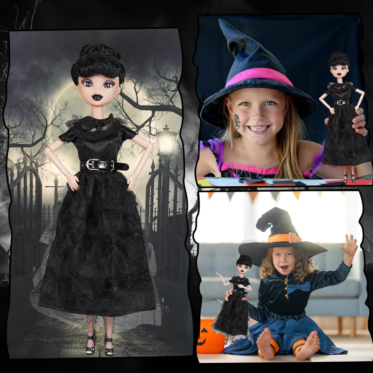 Dbywiub 11.5'' Dolls In Gift Box, Black Dress Girl Dolls With Dots And Strip Dresses, Gifts For Kids Girls Fans