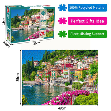 500 Piece Jigsaw Puzzle for mature-themeds -Lake Como Scenery Italy Jigsaw Puzzles 500 Pieces Puzzles for mature-themeds-Finished Size 19.3 x 13.7