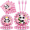 Gisgfim 96Pcs Pink Panda Birthday Party Supplies Set Pink Panda Party Paper Disposable Plates Napkins Panda Themed Party Decorat