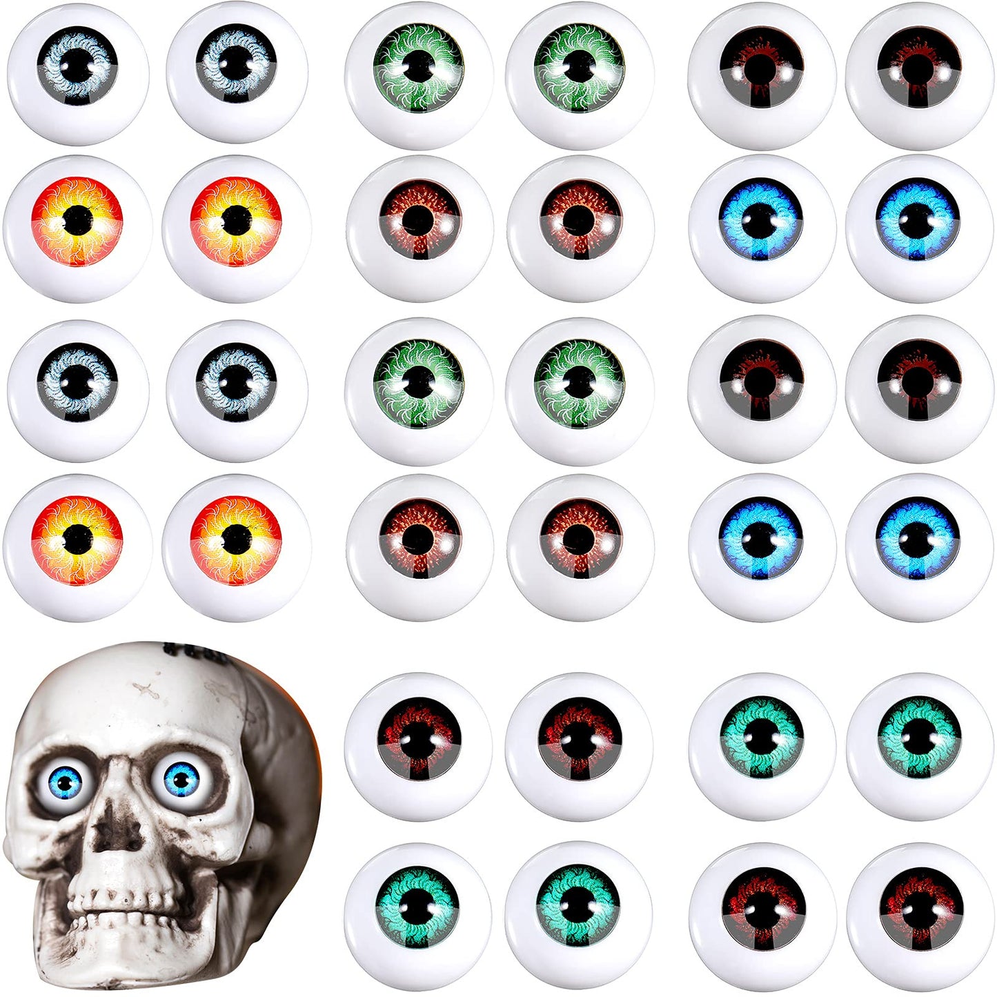32 Pieces Halloween Eyeballs Plastic Half Eyeballs Spooky Scary Horror Props For Halloween Trick Or Treat Party Cosplay (Cute Co