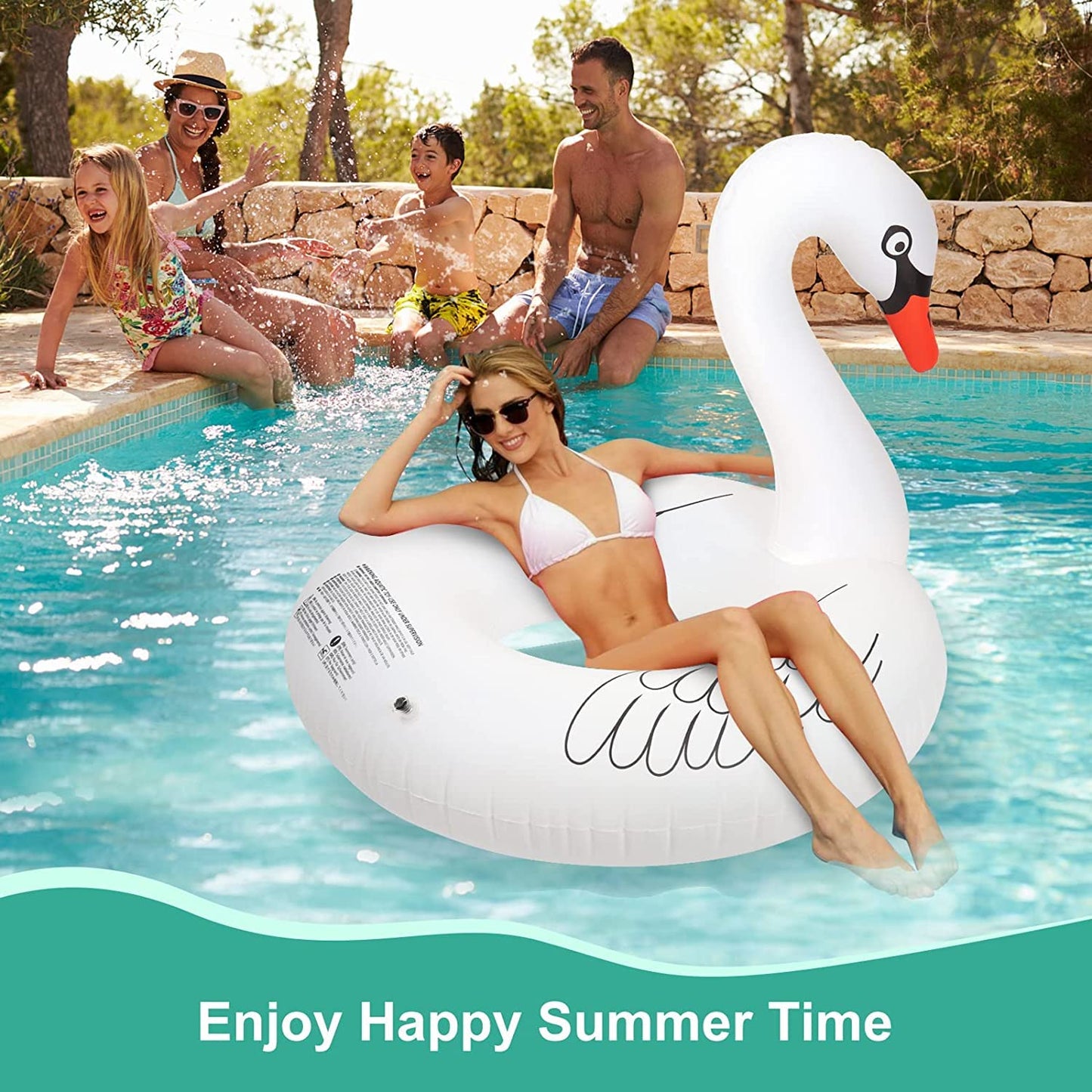 Flyfreeu Solar Powered Inflatable Swan Pool Floats With Lights, Led Rgb Color Changing Light Up Pool Floats Adult, 42'' Large Sw
