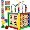 Wooden Activity Play Cube 6 In-1 For Baby With Removable Bead Maze, Shape Sorter, Abacus Counting Beads & Numbers, Sliding Shape