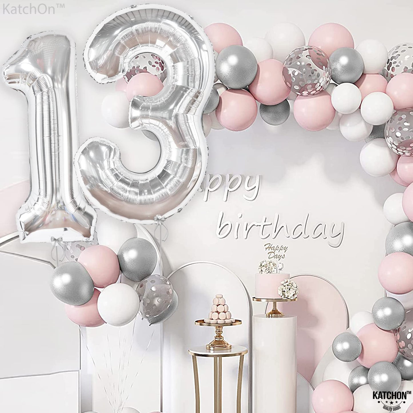 Katchon, Big Silver 13 Balloon Numbers - 40 Inch | 13Th Birthday Decorations For Girls | 13 Number Balloons, 13Th Birthday Decorations For Boys | 13Th Birthday Balloons, 13Th Balloons For Anniversary