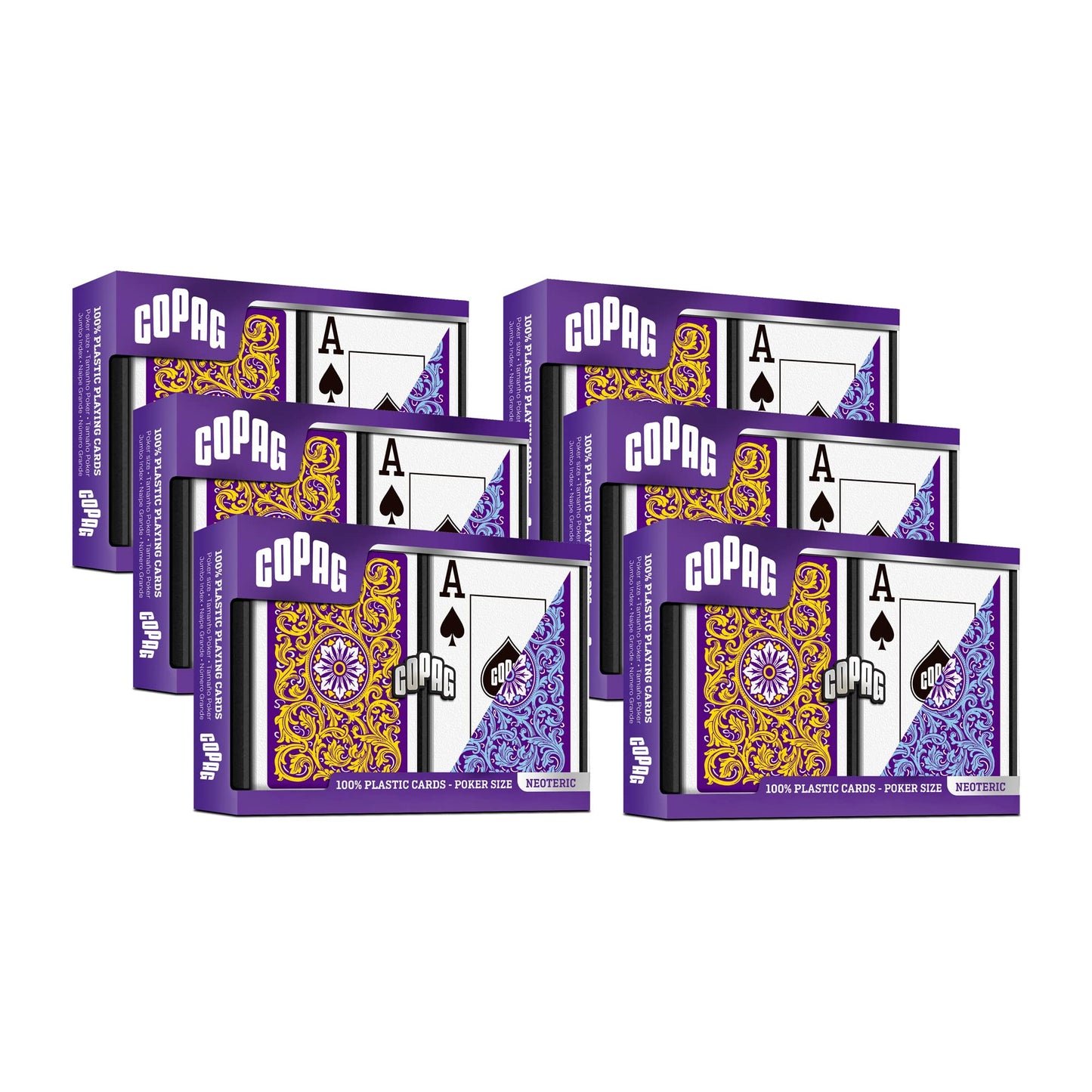 Copag 1546 Neoteric Design 100% Plastic Playing Cards, Poker Size Violet/Yellow/Blue (Jumbo Index, 6 Sets)