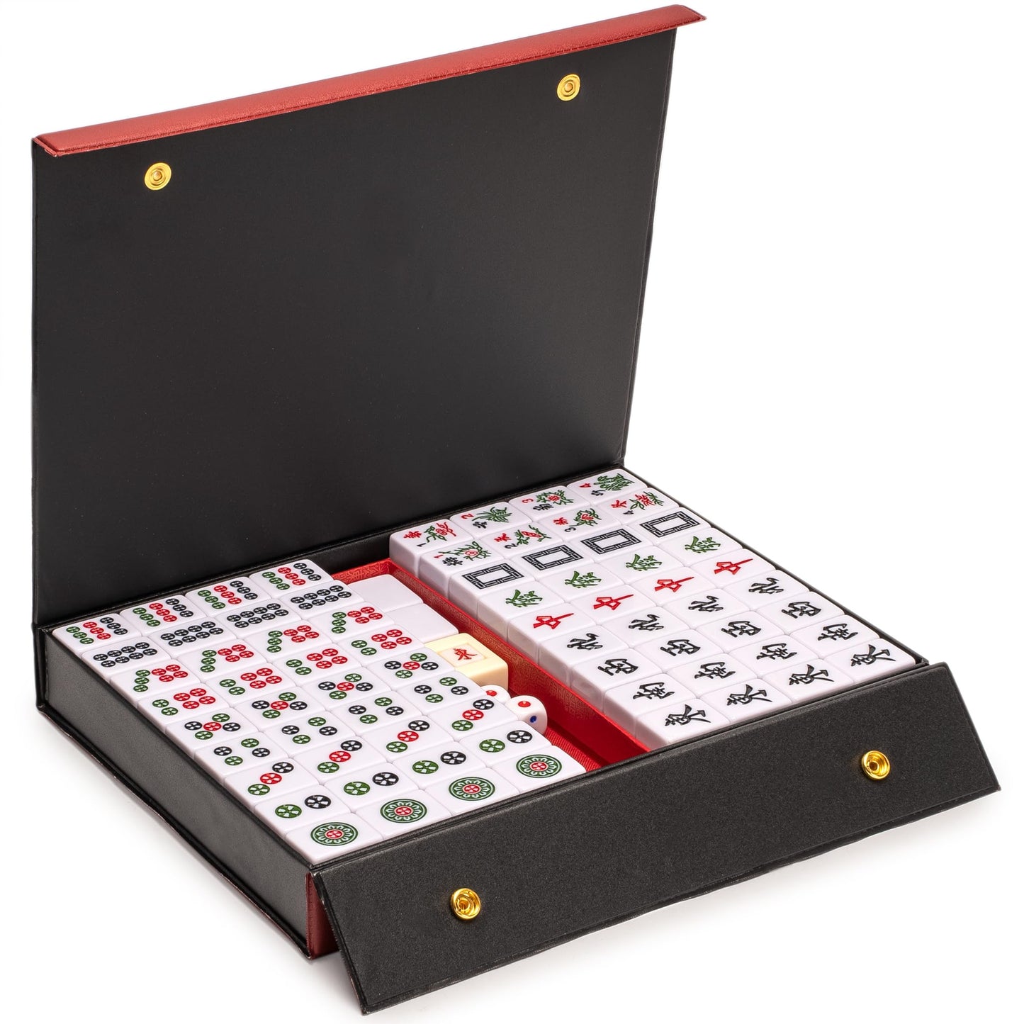 Yellow Mountain Imports Chinese Mahjong Set - Rouge Harmony - With 146 Medium Tiles, Red Vinyl Case, Wind Indicator And Dice