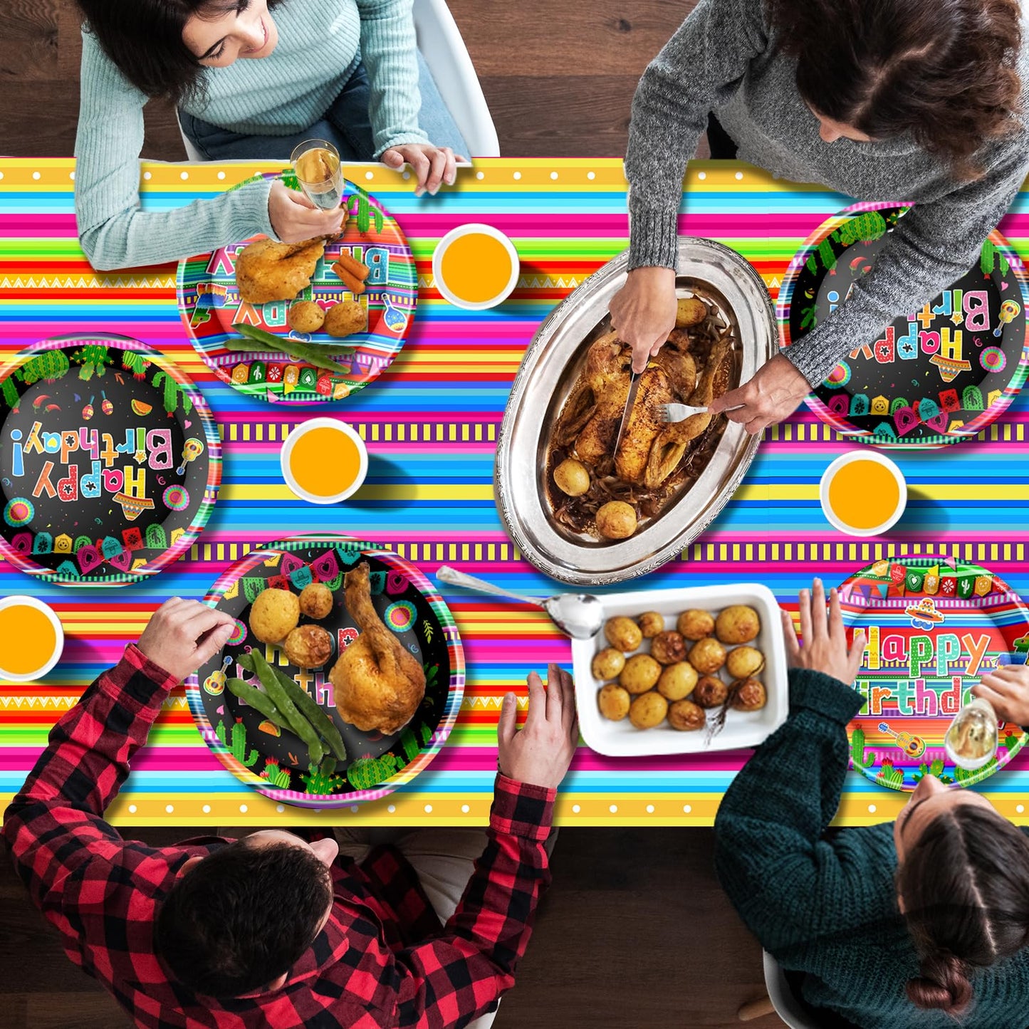 Mexican Fiesta Party Supplies Tableware Set Mexican Cinco De Mayo Themed Tableware with Paper Plates Napkins Cups Tablecloth Ban