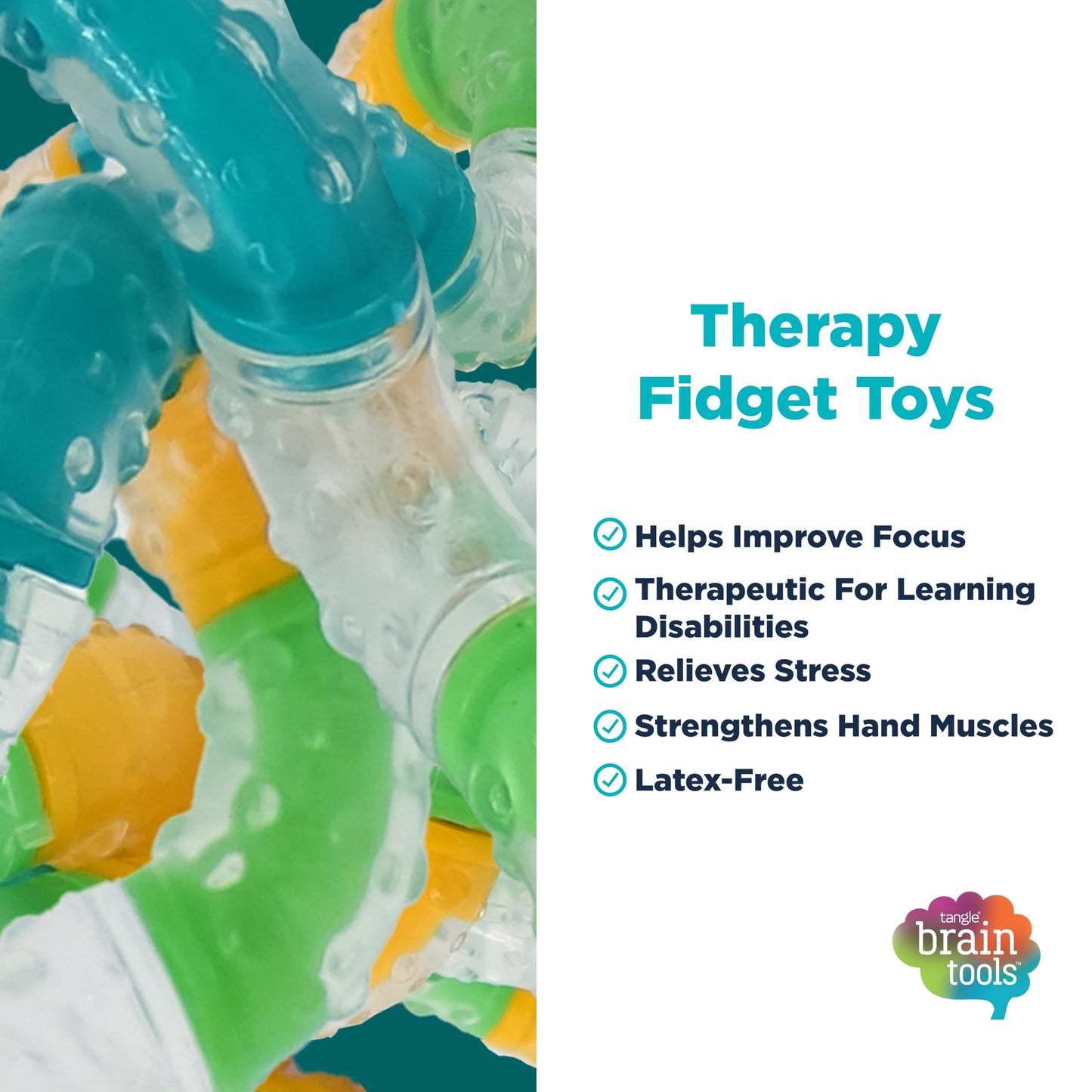 TANGLE Tangle Braintools Imagine Fidget Toy - Quiet Rubber Hand Therapy - Green and Yellow - Model 13406