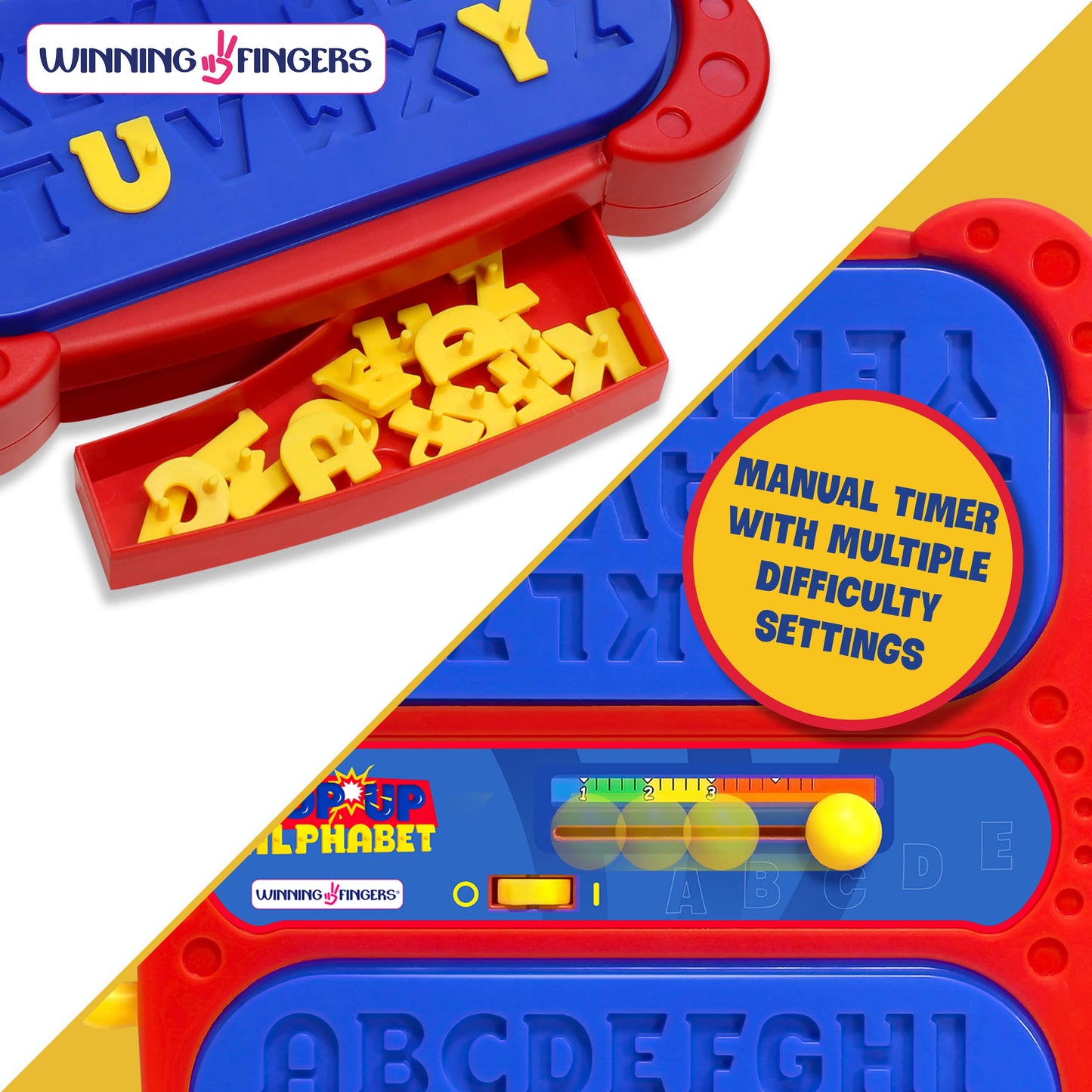Winning Fingers Pop Up Board Game 2-Player | Preschool Game With Alphabet Puzzle Pieces | Educational Learning Toy For Toddler And Kids Ages 3+