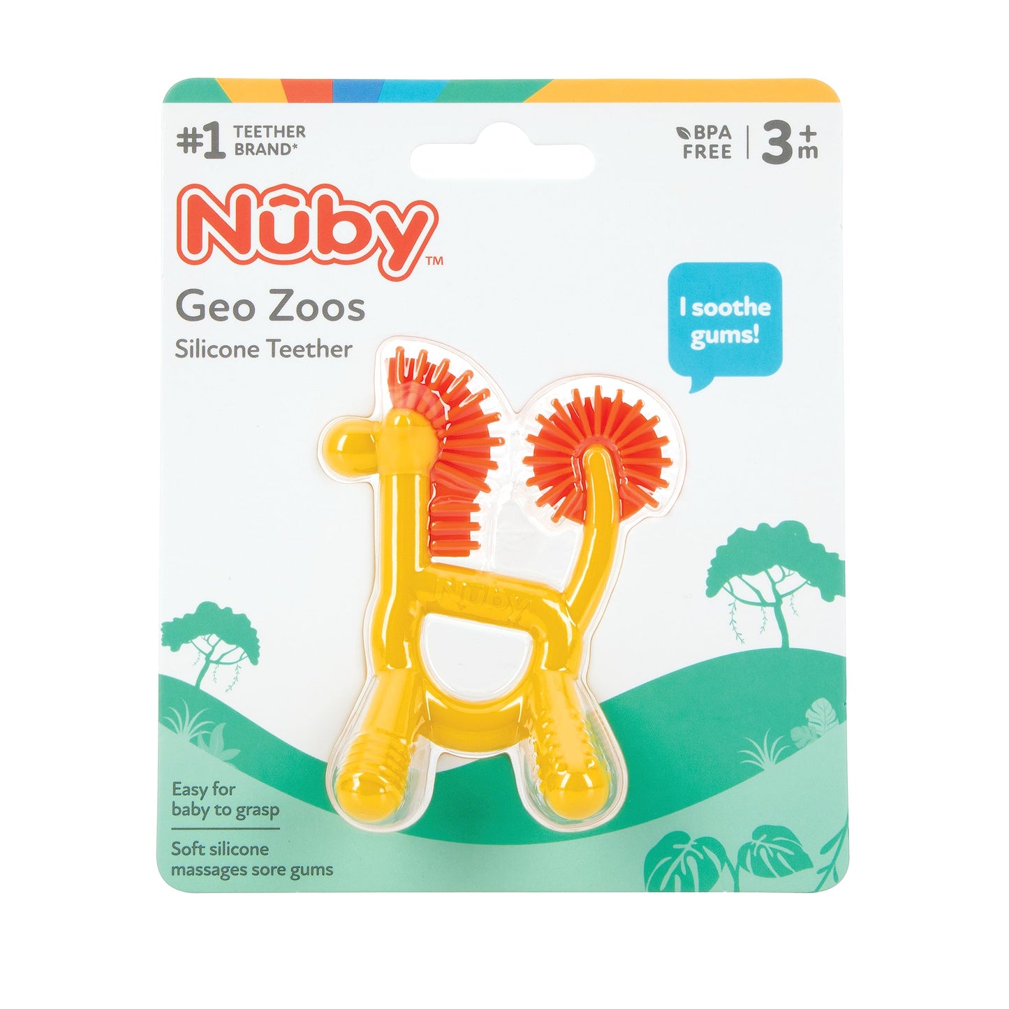 Nuby Silicone Geo Zoos Teether - Giraffe Teething Toy For Babies 3+ Months - Soothes And Massages Sore Gums