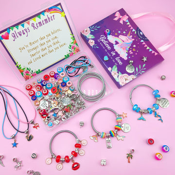 klmars Charm Bracelet Kit for Kids - Unicorn Birthday Gift, Multicolor, Small, Ages 5-12, Arts & Crafts