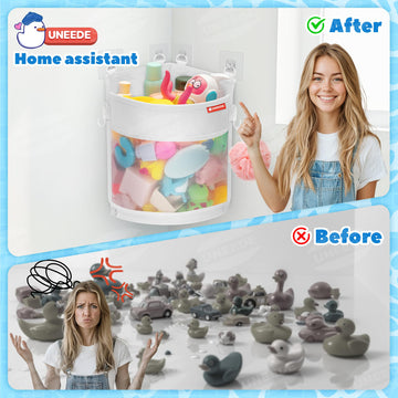 Uneede 3.5 Gallons Corner Mounted Versatile Bath Toy Storage Holder,Bathtub Toy Storage Organizer,Mesh Shower Caddy For Bathtub