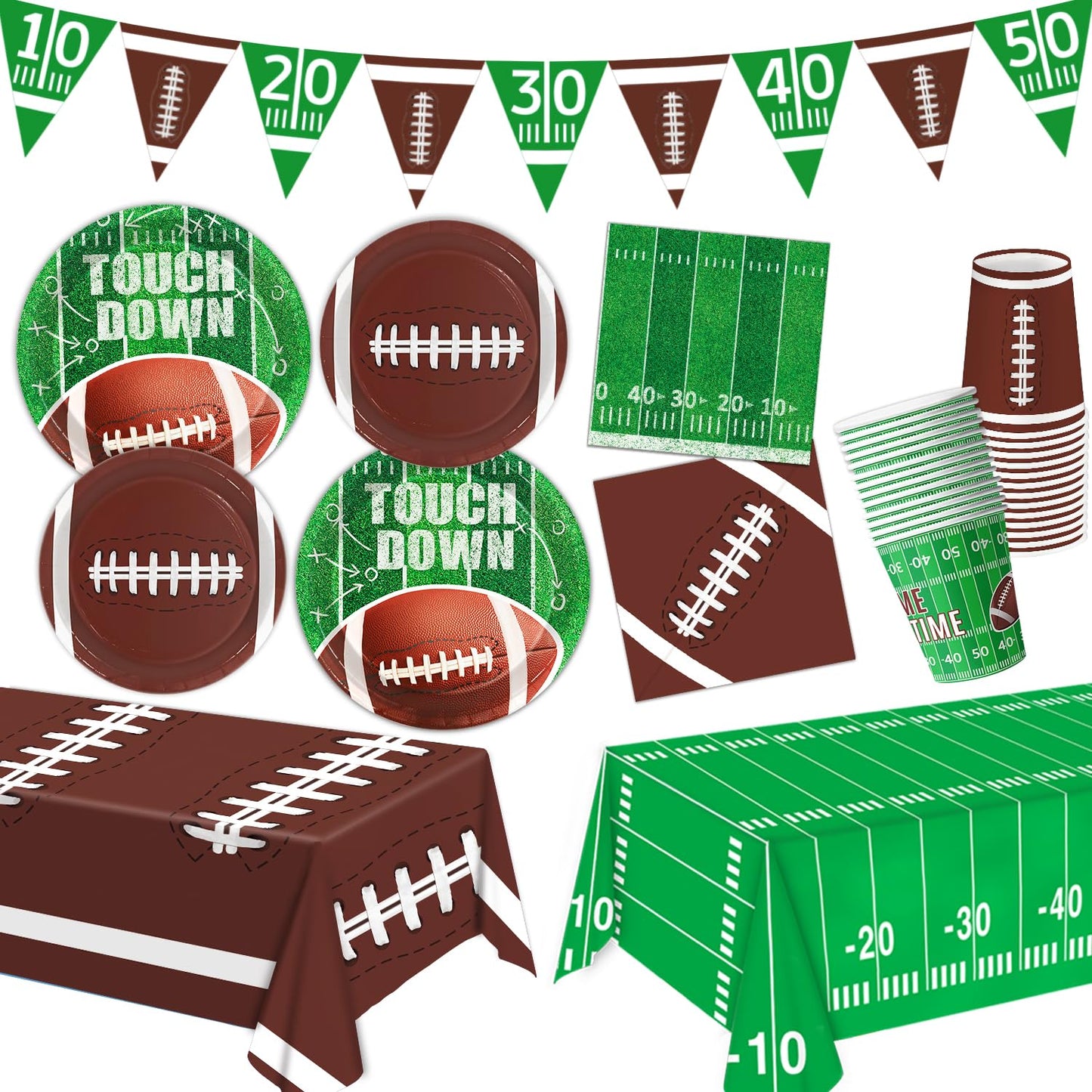 Football Party Decorations Football Party Supplies Including Paper Plates, Napkins, Tablecloth, Banner For Football Birthday Par