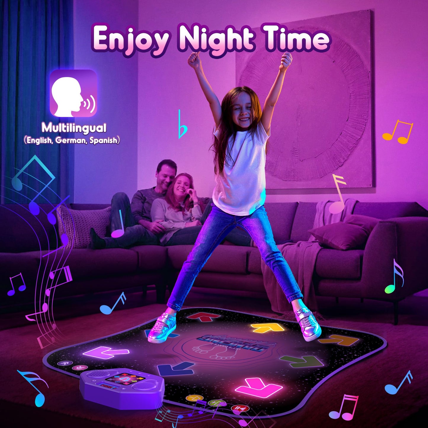 Flooyes Dance Mat Toys For 3-12 Year Old Kids, Electronic Dance Pad With Light-Up 8-Button Wireless Bluetooth, Music Dance With