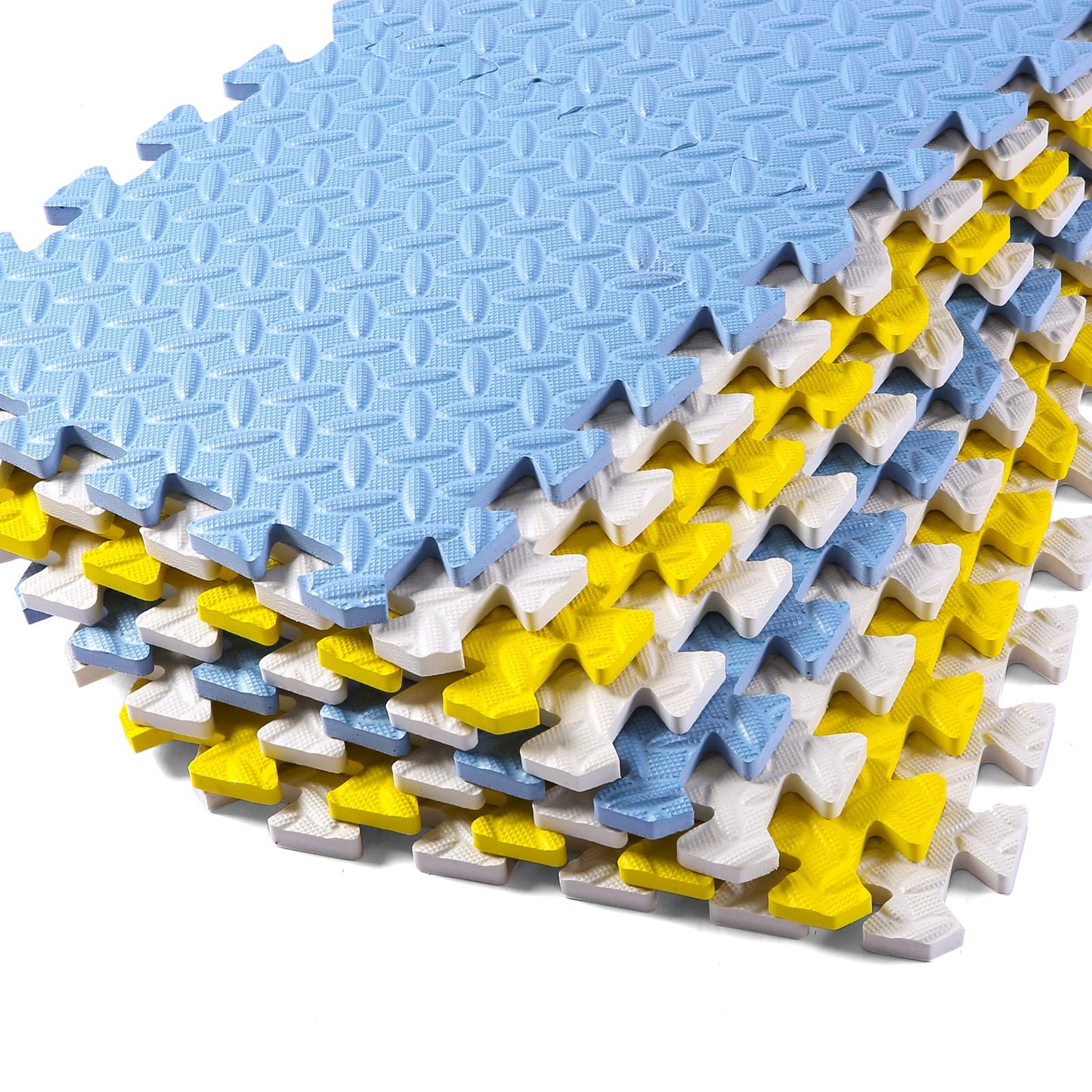 Tamiplay Foam Floor Mats For Kids, 12 X 12 Inch 16 Tiles 0.4' Thickness Foam Play Mat, Non-Toxic Square Interlocking Floor Mats Rubber Baby Play Mat For Toddlers(White/Yellow/Gray Blue)