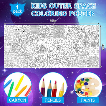 Outer Space Giant Coloring Poster For Kids 30 X 72 Inch, Space Large Coloring Poster Tablecloth, Outer Space Themed Color-In Act