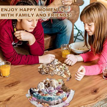 Jigfoxy Wooden Puzzles for mature-themeds Cats Tea Time Wood Puzzles mature-themed Unique Animal Shape Wooden Jigsaw Puzzles for mature-themeds Birthday Gifts for Puzzle Lovers Family Friend (M-11.4 * 11.4in-195pcs)