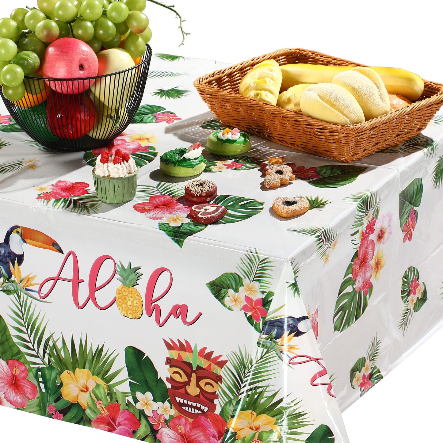 Breling Hawaiian Luau Tablecloths, 108 X 54 In Luau Decorationtropical Palm Leaves Table Cloth Hawaii Disposable Plastic Rectang