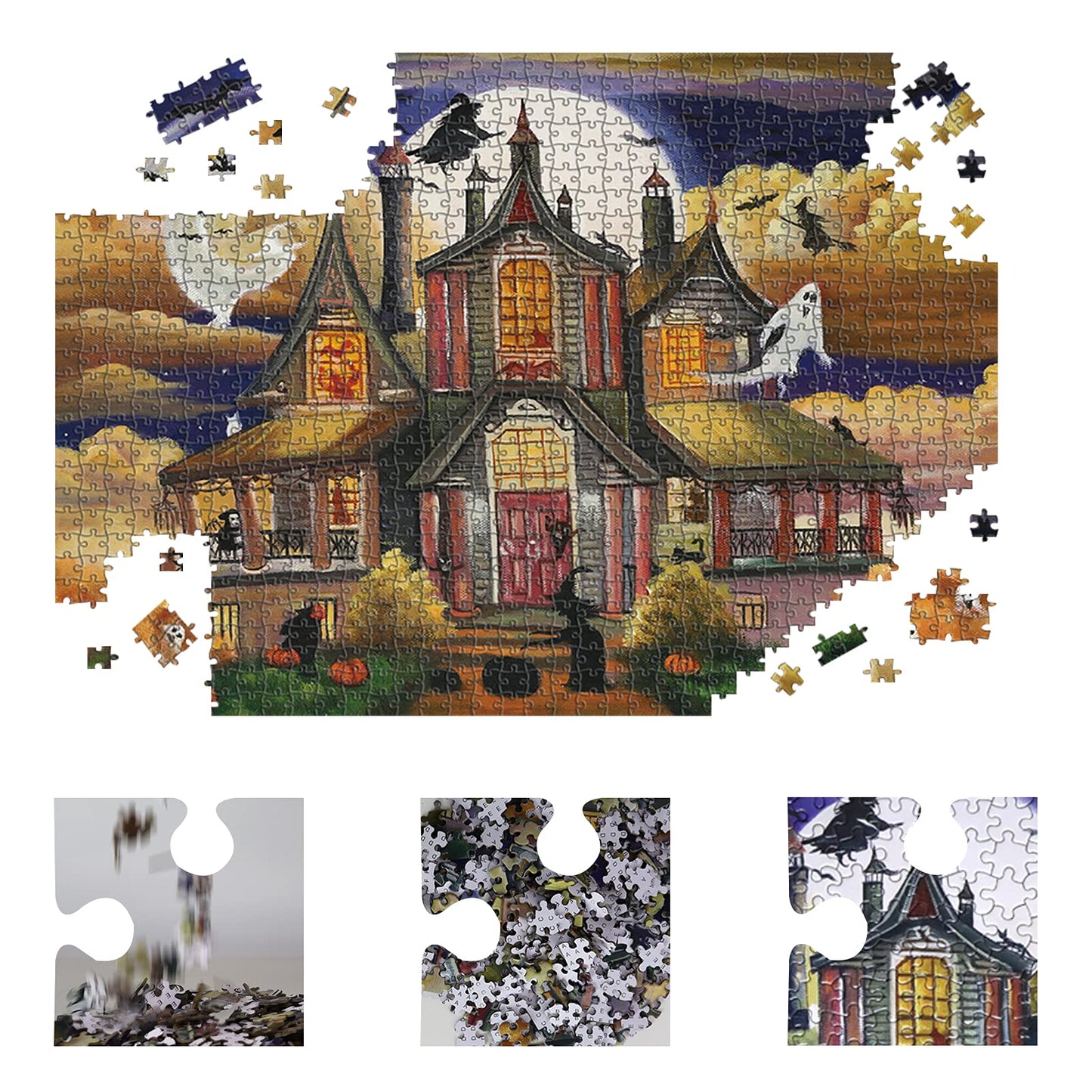 500 Piece Jigsaw Puzzle For Adults 20' X 14',Witch'S Ghost Castle Haunted Puzzles Halloween Decoration For Family Party Holiday