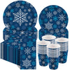 Pickmesh 250 Pcs Christmas Dinnerware Set Dark Blue Silver Snowflake Disposable Paper Plates Napkins and Cups Xmas Luncheon Dinn