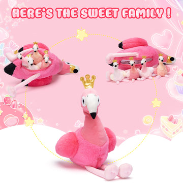 IKASA Mommy Flamingo Stuffed Animal Mom and Baby Plush Toy, Cute 24'' Soft Small Mama Family Set Cuddly Toys with Little Mini Ba