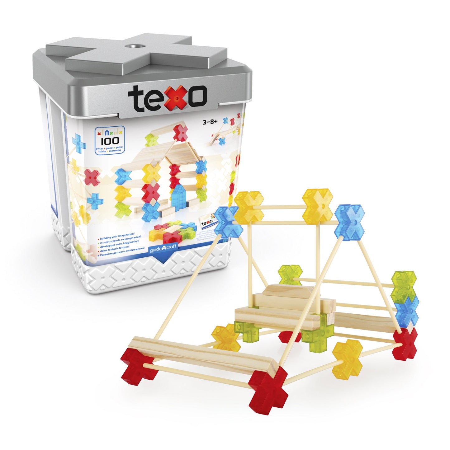 Guidecraft Texo 100 Piece Set - 3D Geometric Designs Educational Interlocking Shapes- Architectural Building-Bricks STEM Toys fo