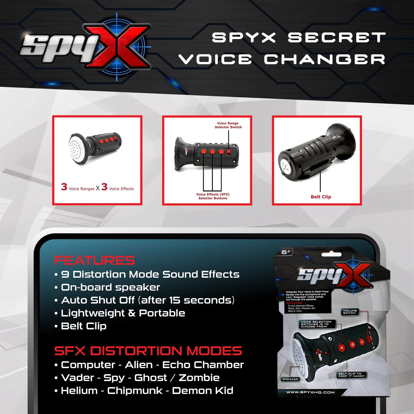 Spyx / Secret Voice Changer. Voice Synthesizer Spy Toy To Disguise Your Voice In Real-Time! Junior Secret Agent / Ninja Toy Gadget. Multi-Voice Amplifier Megaphone For Boys & Girls