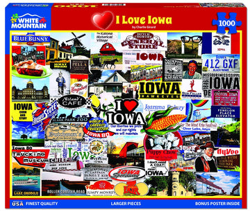 White Mountain 1000 Piece Jigsaw Puzzle - I Love Iowa - Engineered Wood - Model 1778pz