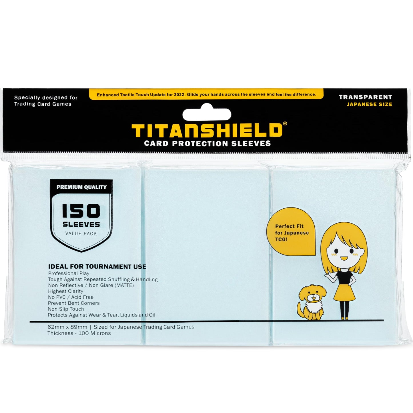 Titanshield (150 Sleeve/Clear) Small Japanese Sized Trading Card Sleeves Deck Protector For Yu-Gi-Oh, Cardfight!! Vanguard & Photocards