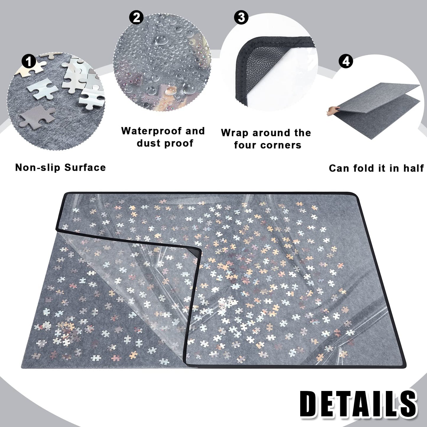 Sratte Jigsaw Puzzle Board With Dustproof Cover, Foldaway Felt Puzzle Board Portable Puzzle Mat, Foldable Puzzle Pad Puzzle Storage Board, Non Slip Surface (45.7 X 30.7 Inch)