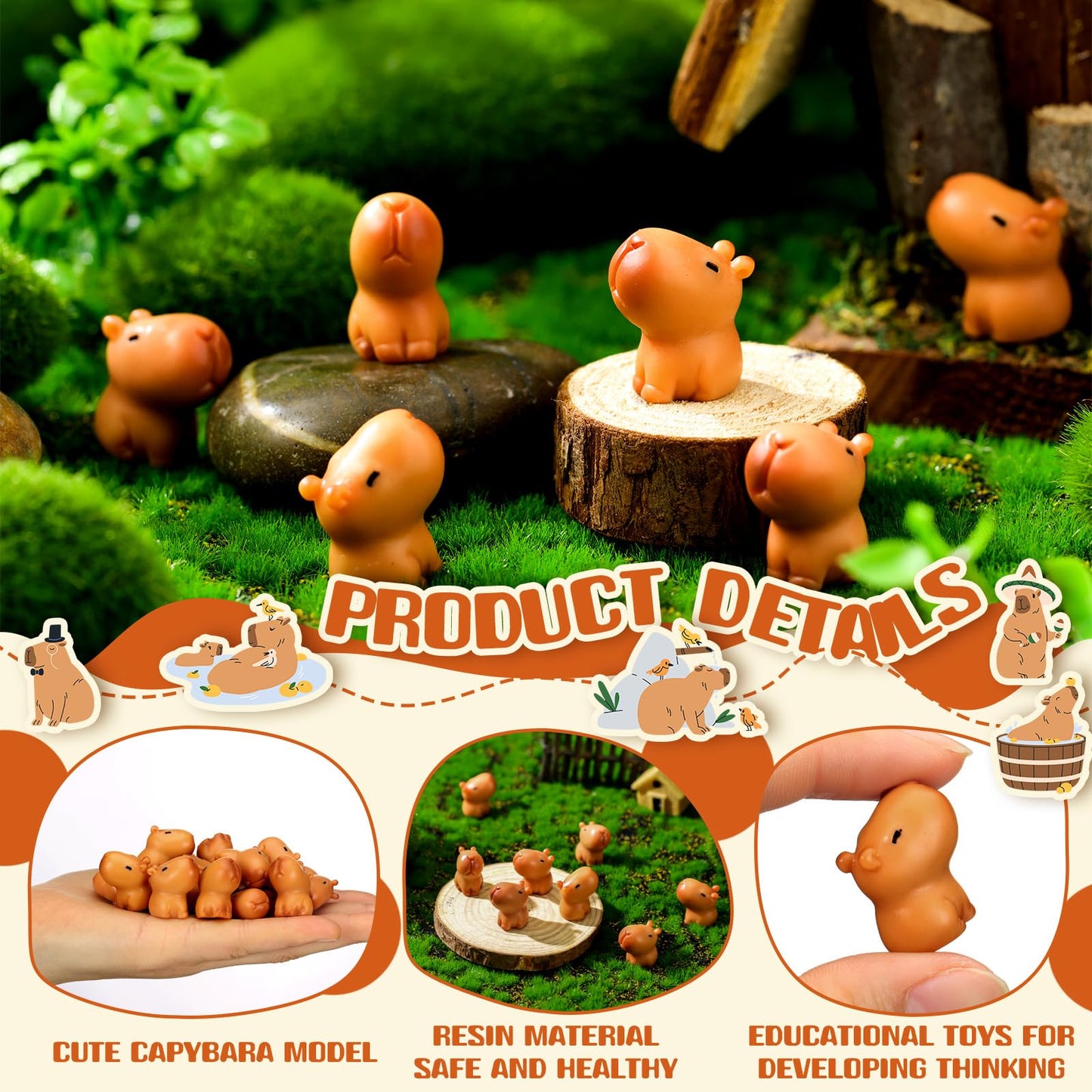 Simgoing 100 Pcs Capybara Figurines Mini Capybara Resin Figurines Capybara Figure Ornament Miniature Animal Desktop Tabletop Out