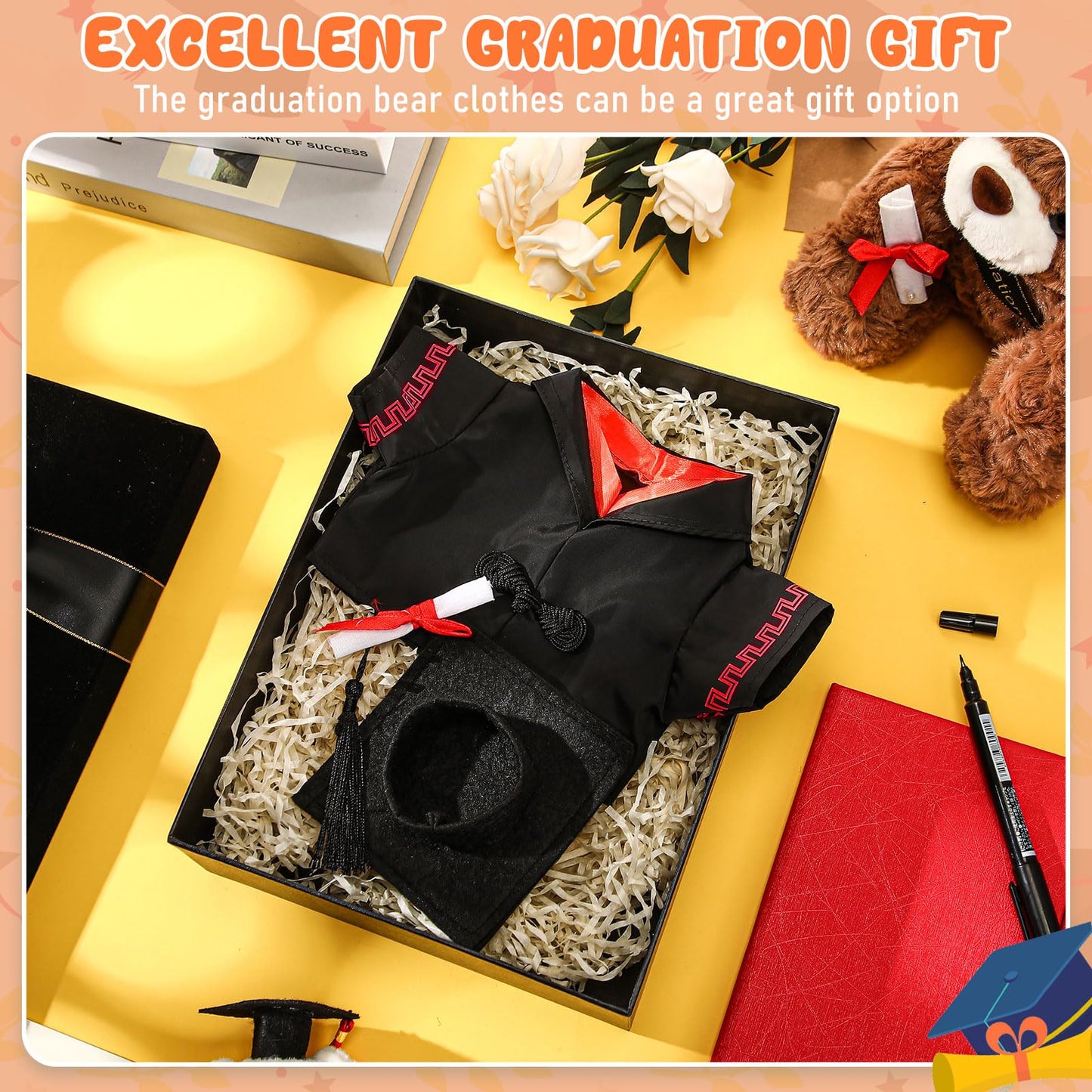 Roshtia Graduation Bear Clothes Graduation Cap And Gown Outfit Fits Most 8'' - 12'' Inch Plush Bear Make Your Own Plush Stuffed
