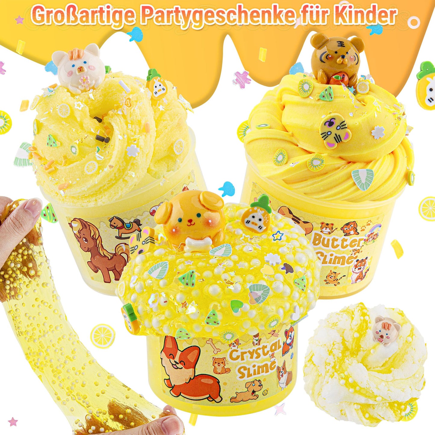 6 Packs Gradient Yellow Slime Kit - Cloud Slime, Butter Slime & Clear Slime, Crunchy Slime For Kids With Various Slime Add-Ins, Non Stick Slime Party Favors For Girls & Boys, 360Ml Kids Slime(Animal)