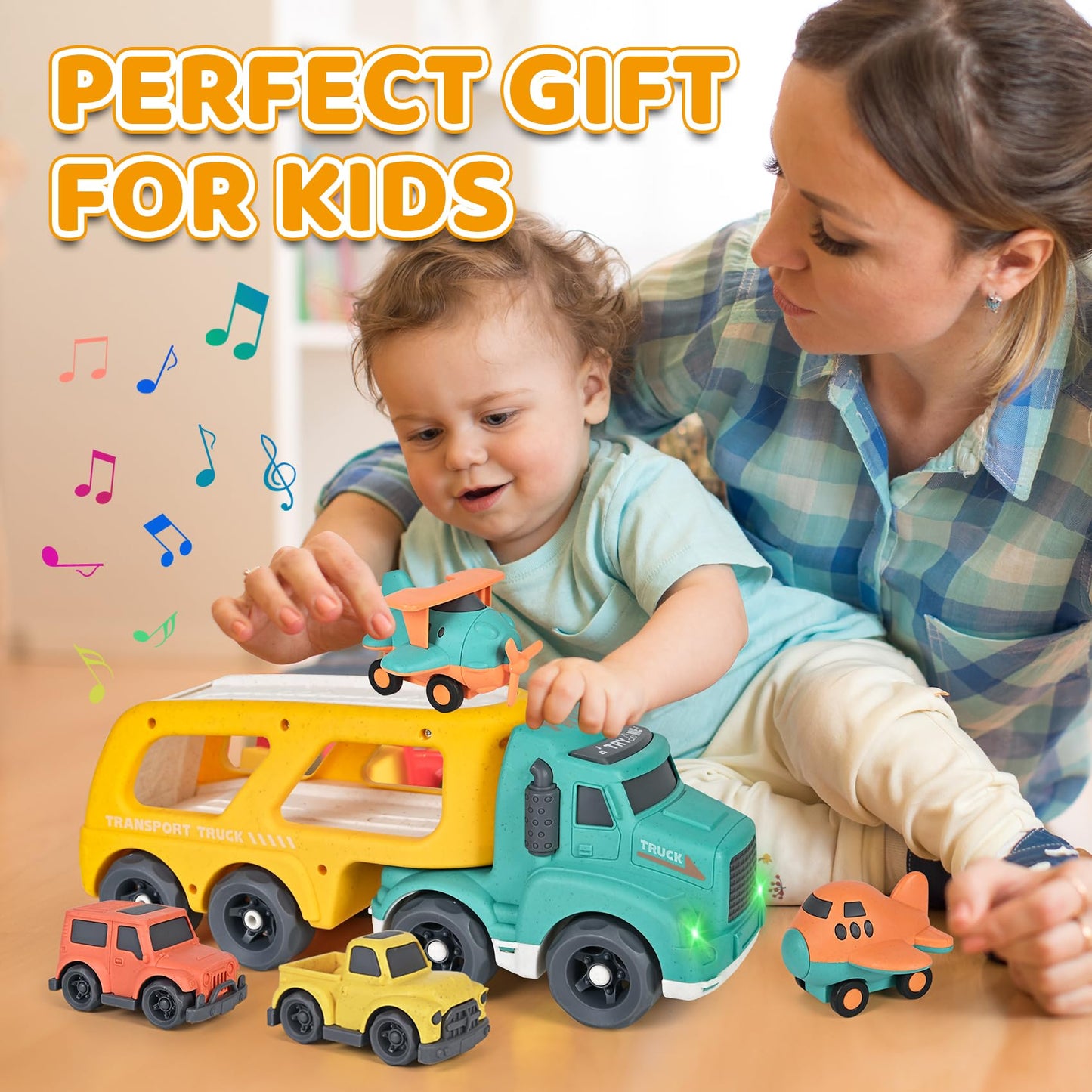 Ismetacu Car Carrier Toy Truck Light&Sound, Truck & Car Toys For Toddlers 1-3,2-4,3-5 Years Old Boys Girls,Christmas Birthday Gi