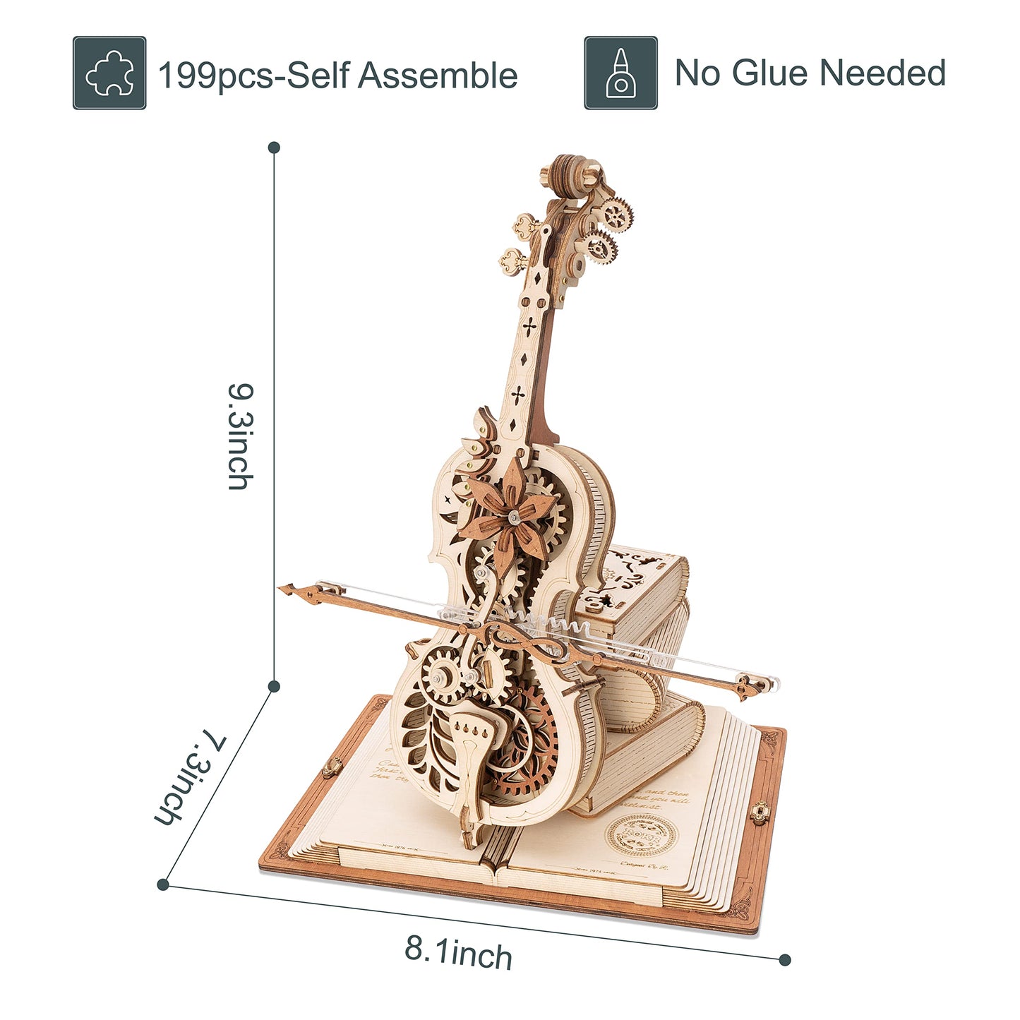 Robotime Wooden Music Box Puzzles For Adults Amk63 Magic Cello, 3D Wooden Puzzles For Adults/Teens Wooden Model Kits To Build, House Warming Musical Gift Hobby Kit Stem Toy Home Decor