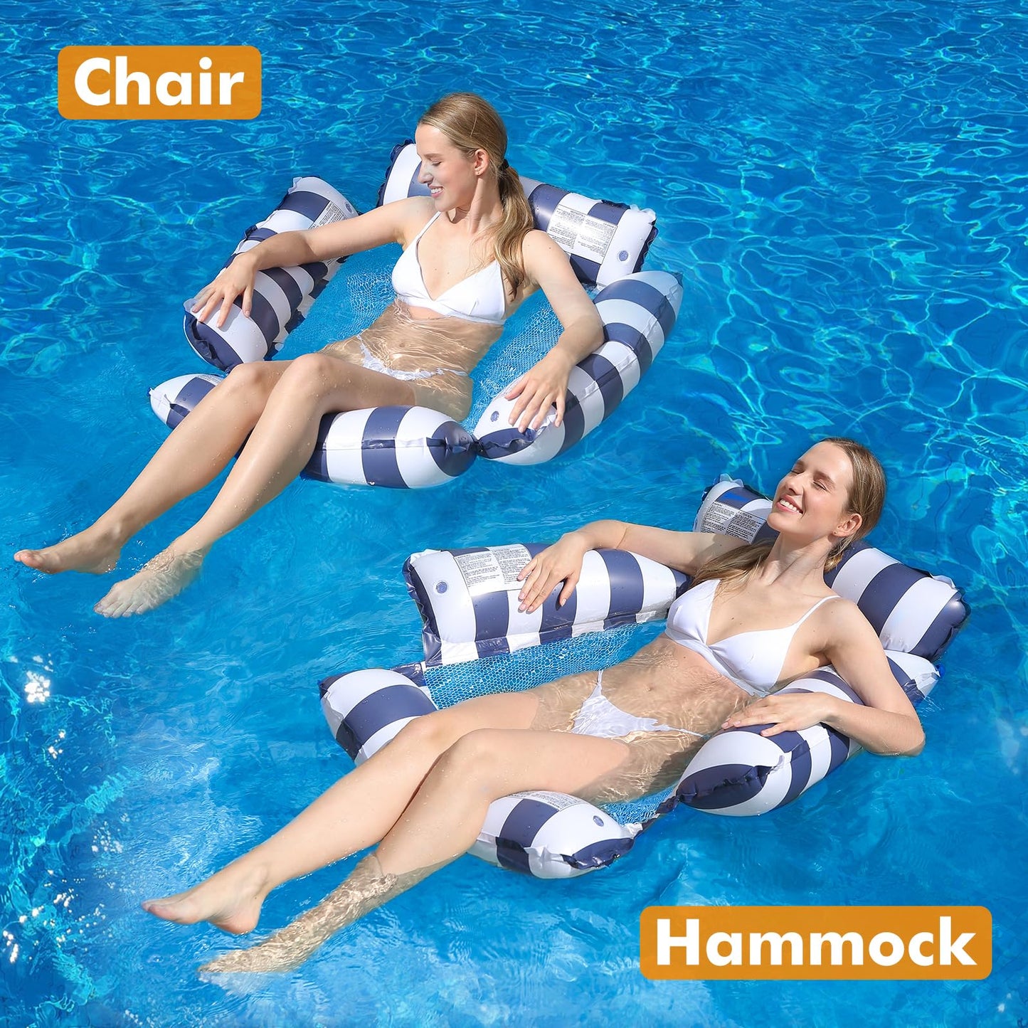 Inflatable Pool Float Chair Lounge For Adults And Kids Floating,Stripe Pattern Float Hammock For Pool Party Summer Water Fun (Da