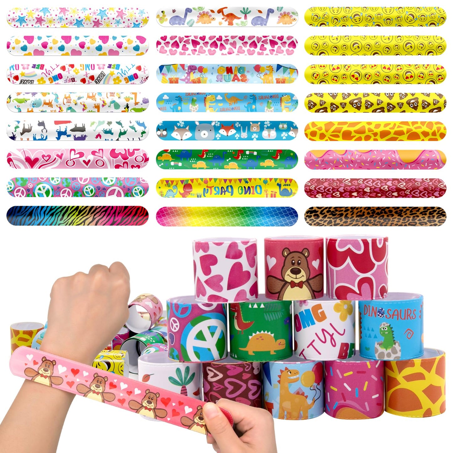 JoyRapt 100PCS Slap Bracelets for Kids 8-12 Party Favors, Christmas Gifts for Kids Slap Bracelets Bulk Classroom Prizes, Snap Br