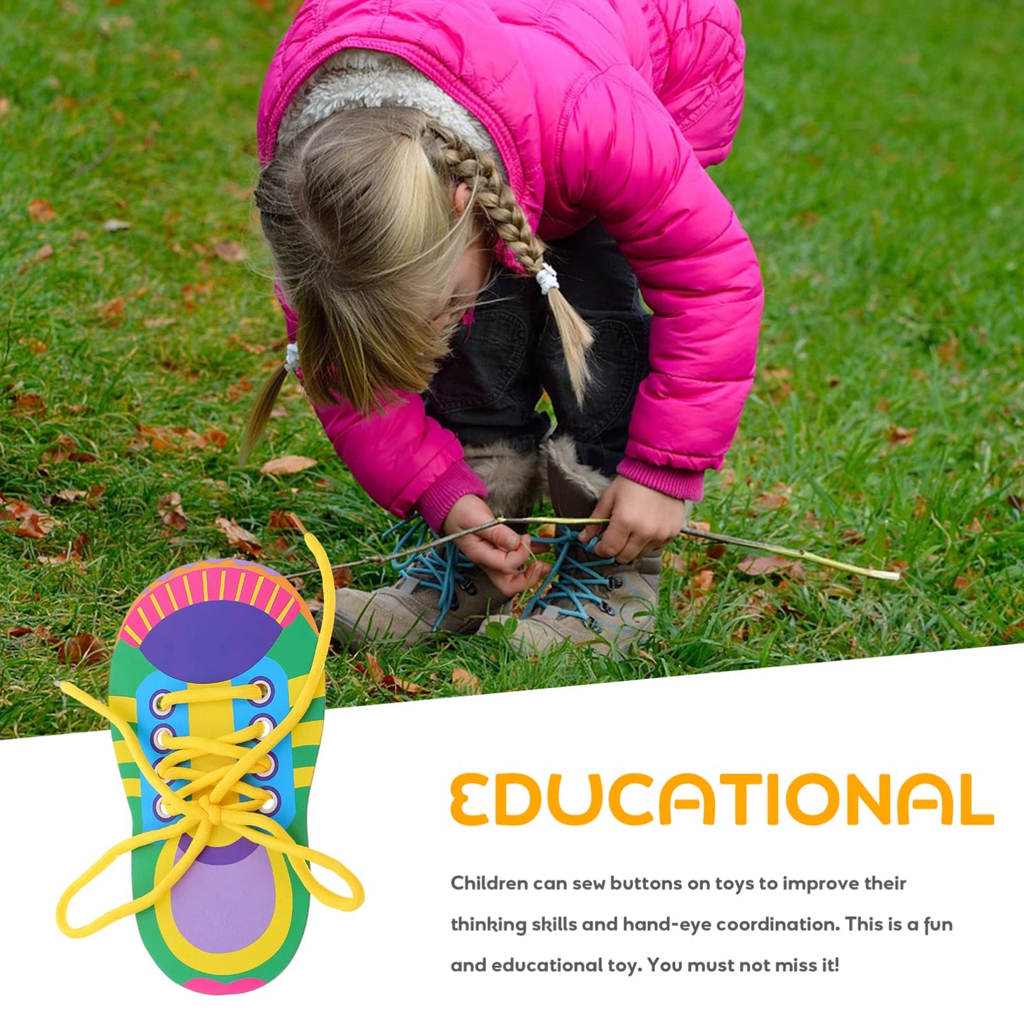 Nuobesty Shoelace Threading Teaching Toys Learn To Tie Shoelaces Toy Kids Toddlers Fine Motor Skills Toy Early Educational Toys,