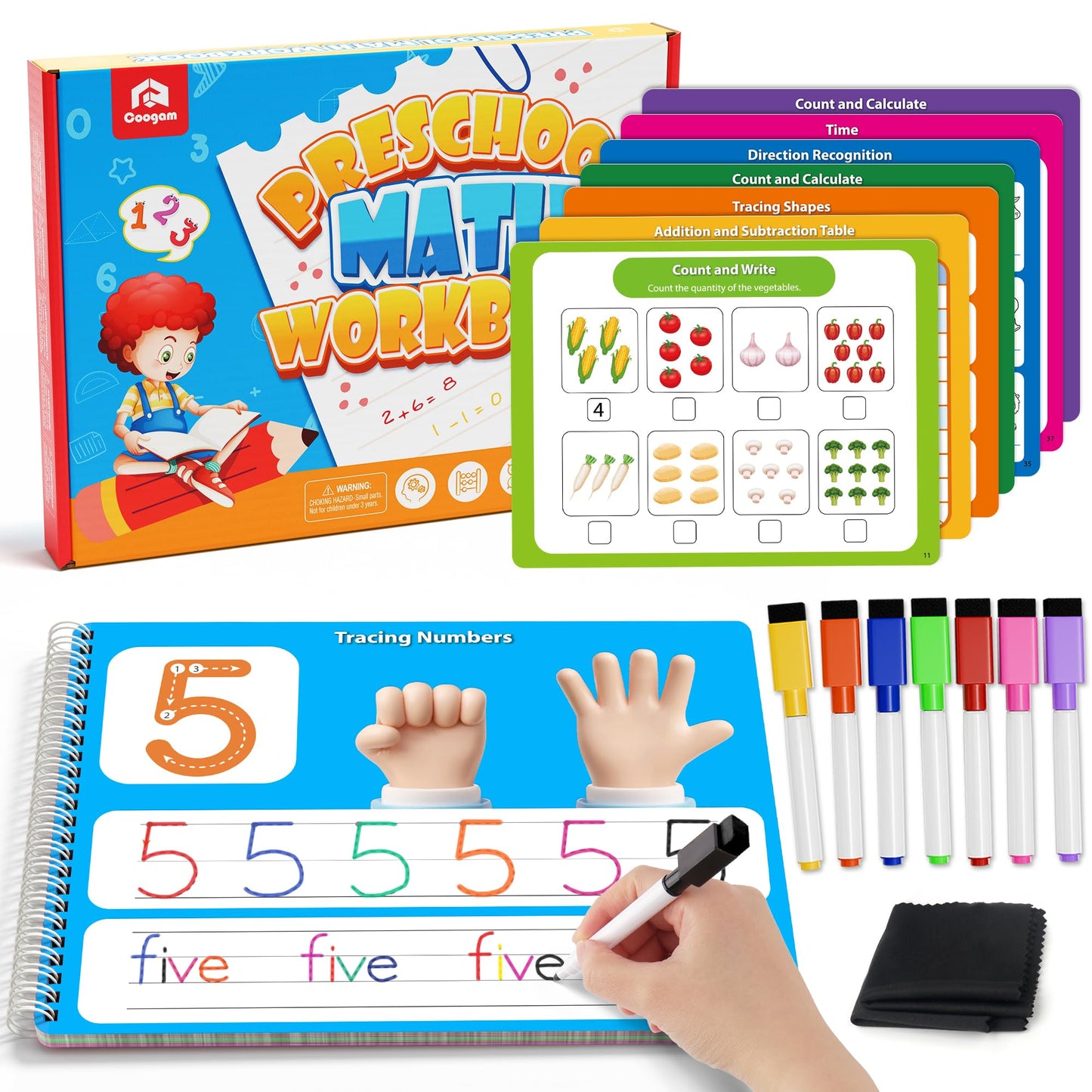 Coogam Math Learning Game for Kids Age 3-8, Number Tracing Handwriting Practice Workbook, Math Addition and Subtraction, Montess