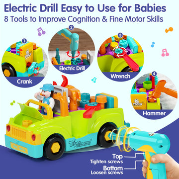 MONLEKIDS Toddler Tool Set with Electric Drill - Multi-colour, 10.4 inches, STEM Learning Toys for 2-4 Year Old Boys, Model 6109