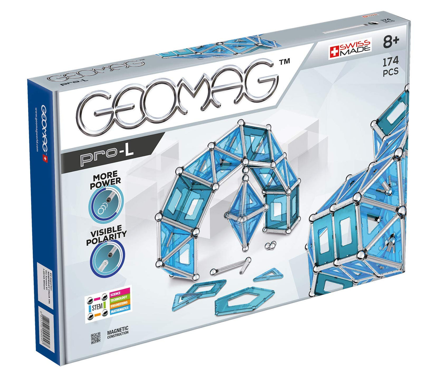 Geomag Swiss-Made Pro-L Ultimate Magnetic Construction & Engineering System 174-Piece Building Set For Kids Ages 8+, Sticks & Connectors, Stem Montessori Educational Toy, Creativity, Engineering Fun
