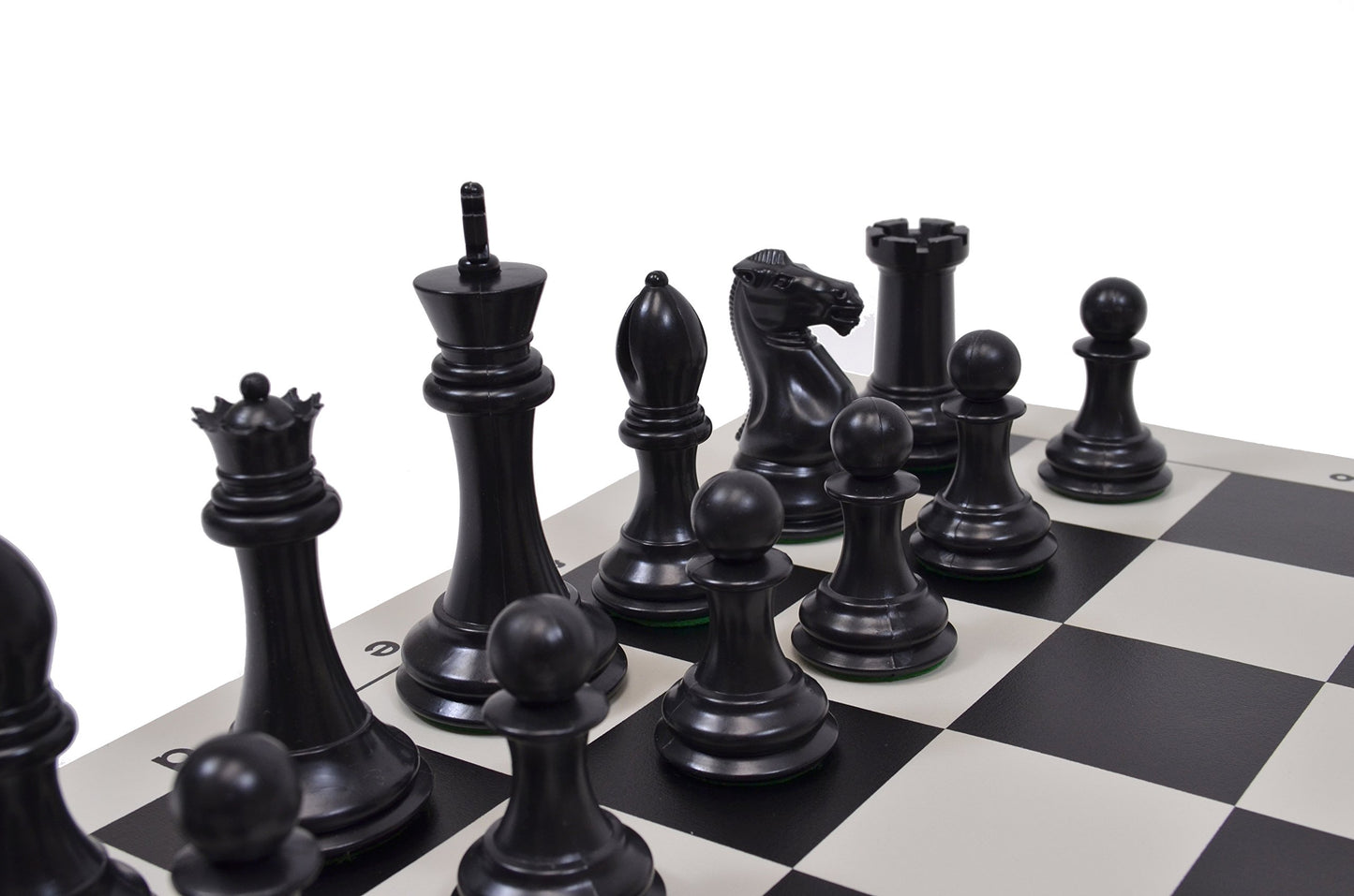 Wholesale Chess Quadruple Weighted Chess Pieces And Vinyl Board - Natural/Black Pieces - Black Board