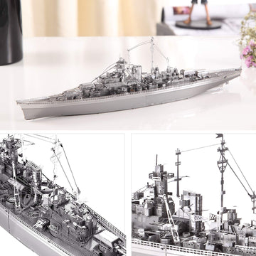 Piececool 3D Puzzles For Adults Metal Watercraft Model Kits, Bismarck Battleship 3D Model Diy Kits For Teenagers Students Stress Relief Toys, Great Birthday Gift -207 Pcs