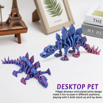 WQXWNFBA 3D Printed Dinosaur Toy - Large Rainbow Stegosaurus Fidget Desk Decor, Poseable Plastic Stress Relief for Autism