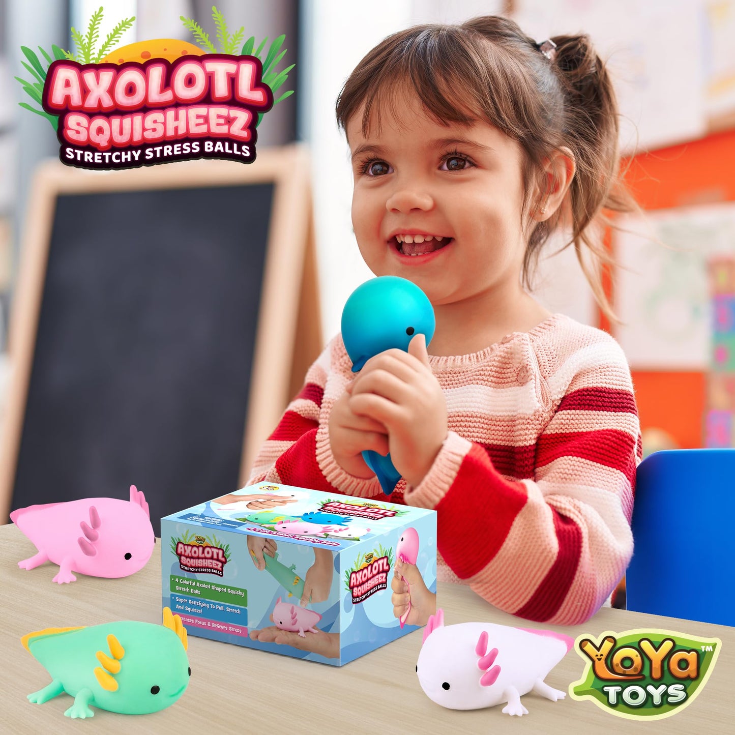 Yoya Toys Squisheez Axolotl 4Pack - Mini Squishy Animal Toys For Stress Relief - Fun And Cute Toys For Kids And Adults - Kawaii