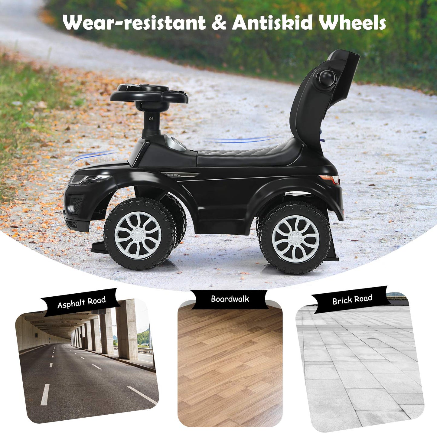 Honey Joy Ride On Push Car, Foot To Floor Ride On Sliding Car Push Handle & Detachable Guardrail, Sound & Lights, Under Seat Storage, Push Cars For Toddlers 1-3, Gift For Kids Boys Girls(Black)