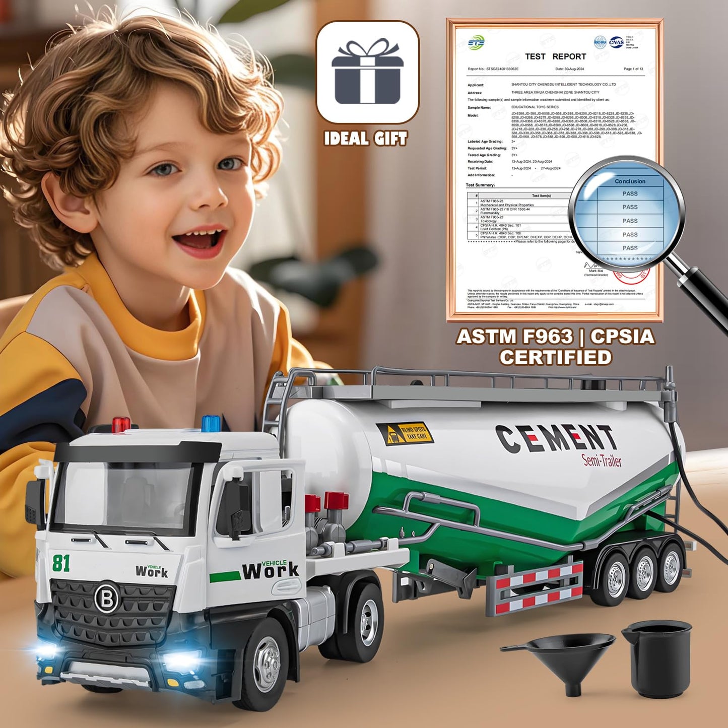 Hapyad Semi Truck Toy For 3 4 5 6 7 Years Old Boys Toddlers, Large Tanker Truck With Metal Cab, Lights And Sounds, Working Water
