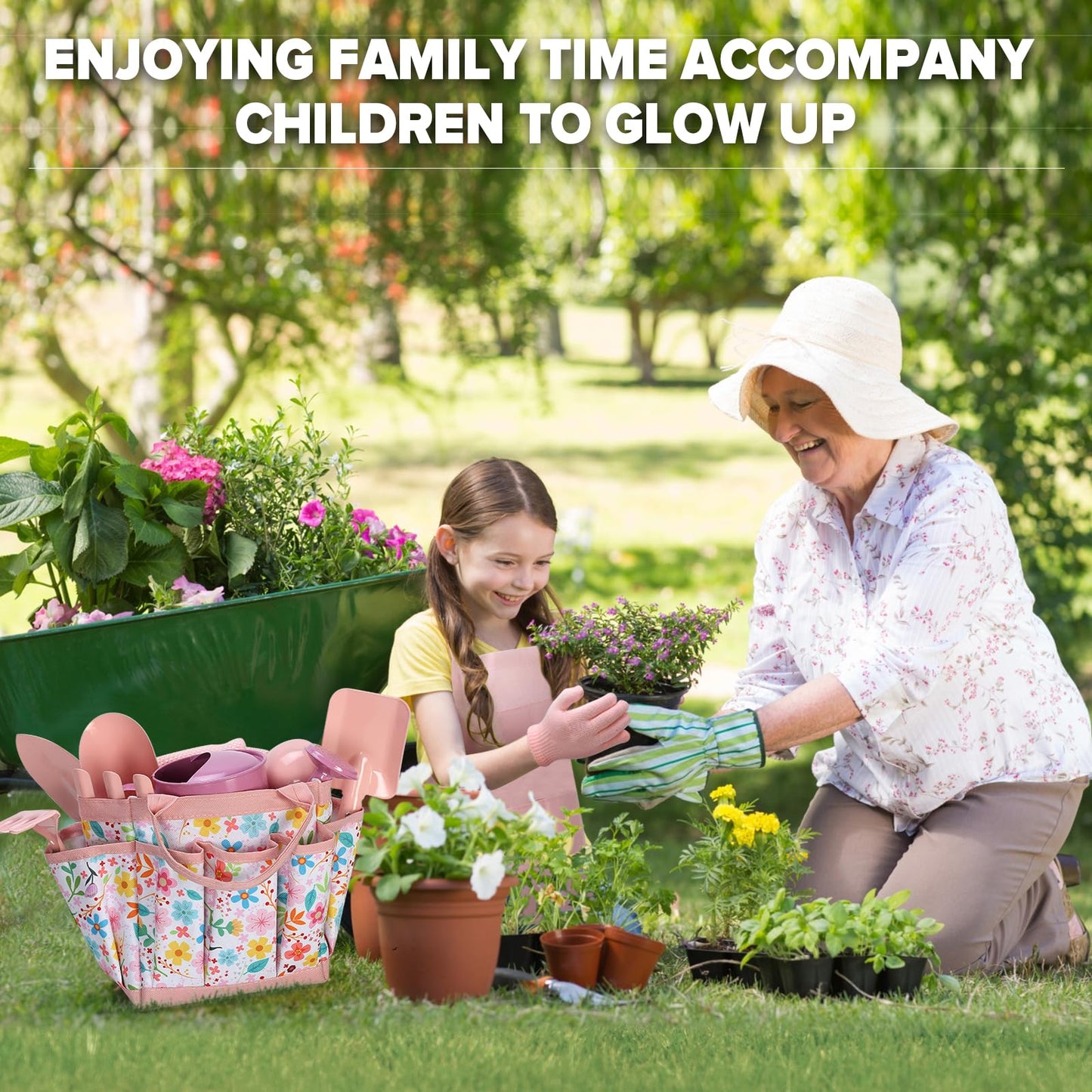 Qtioucp Kids Gardening Set 14Pcs Gardening Tools For Kids With Tote Bag,Watering Can, Shovel, Apron, Garden Book And More Educat