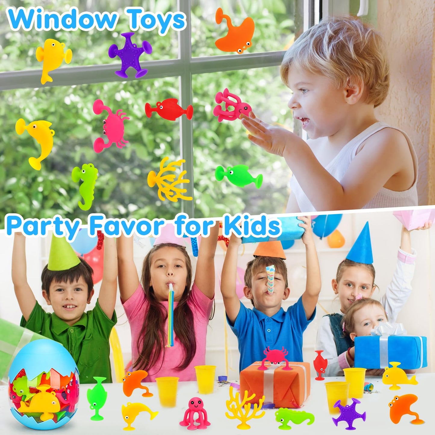 Toddler Suction Bath Toys, Ocean Animal Suction Cup Toys With Eggshell & Bag No Hole Mold Free Bathtub Shower Toy For Kids Senso