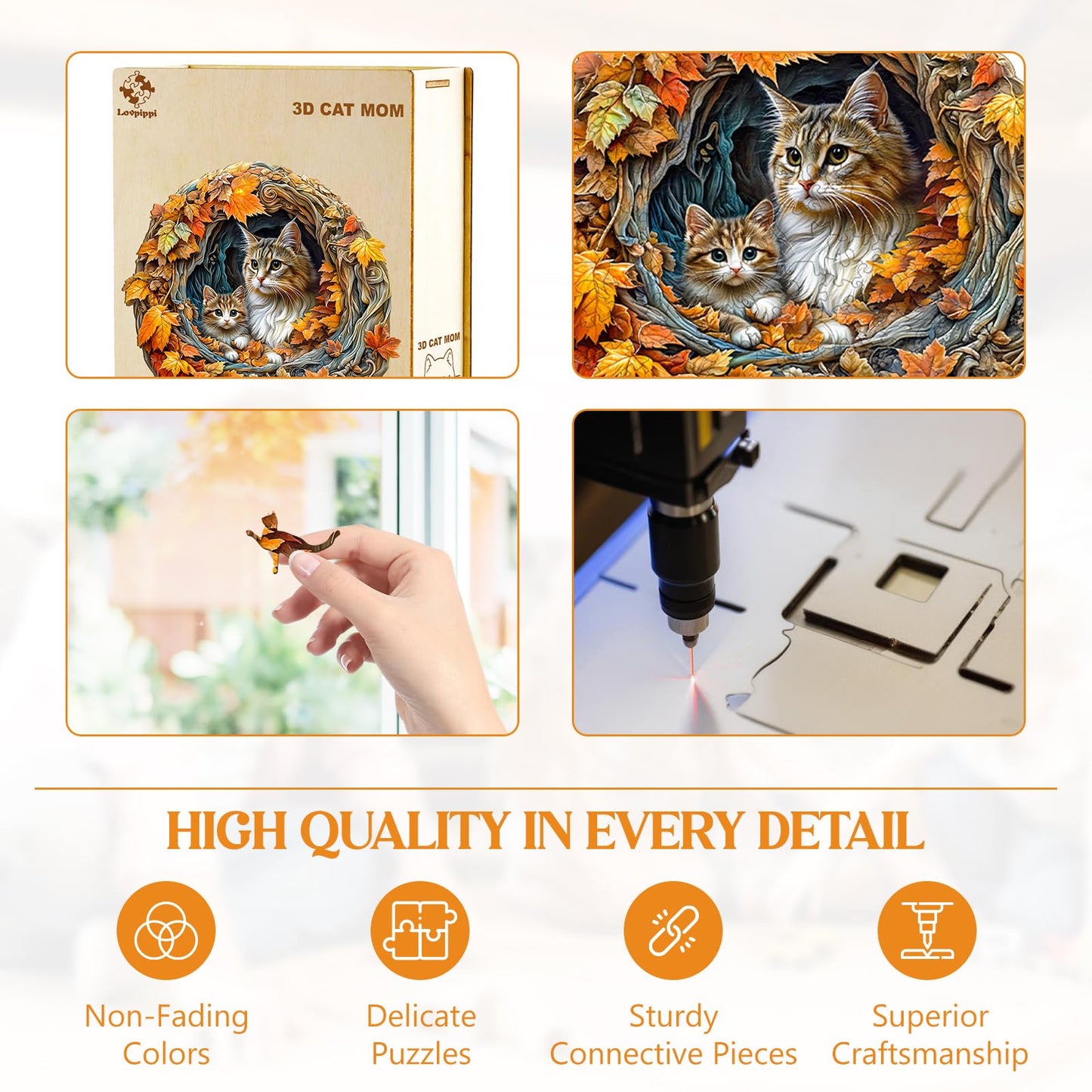 Wooden Puzzles for mature-themeds Wooden Jigsaw Puzzles for mature-themeds Kids 3D Cat Mom Unique Shaped Wood Puzzles mature-themed Creative Birthday Gifts for Friends Family Game (11.4 * 11.1in 185pcs)