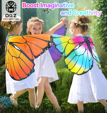 D.Q.Z Fairy Butterfly-Wings Costumes For Girls Dress Up Clothes Rainbow Tutu Mask Headband Role Play Toys For Girl 3-8 Gift (Ora